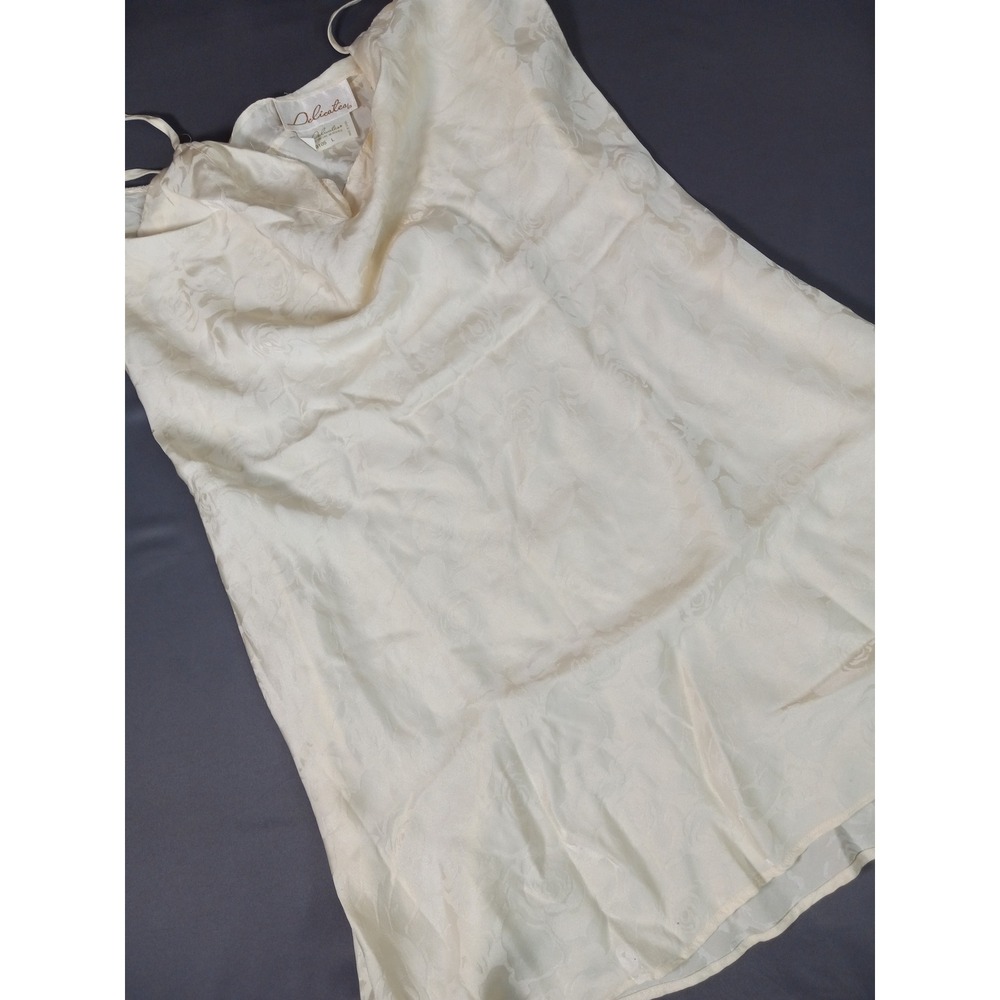 VINTAGE 90s Delicates Ivory Floral Jacquard Silk Nightgown Size L